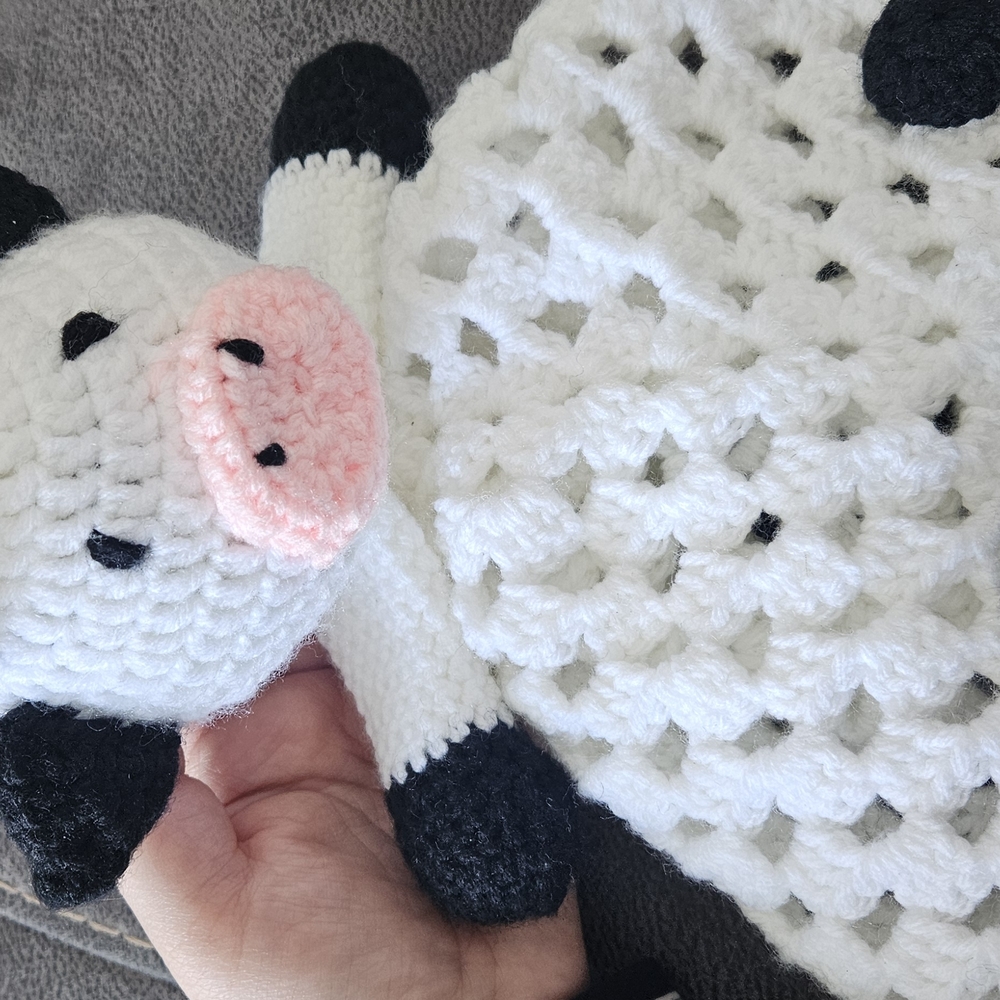 Crochet Cow Baby Blanket - White and Black